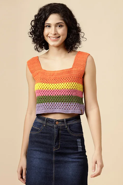 Ajoobaa "Strappy" Striped Cotton Crochet Top