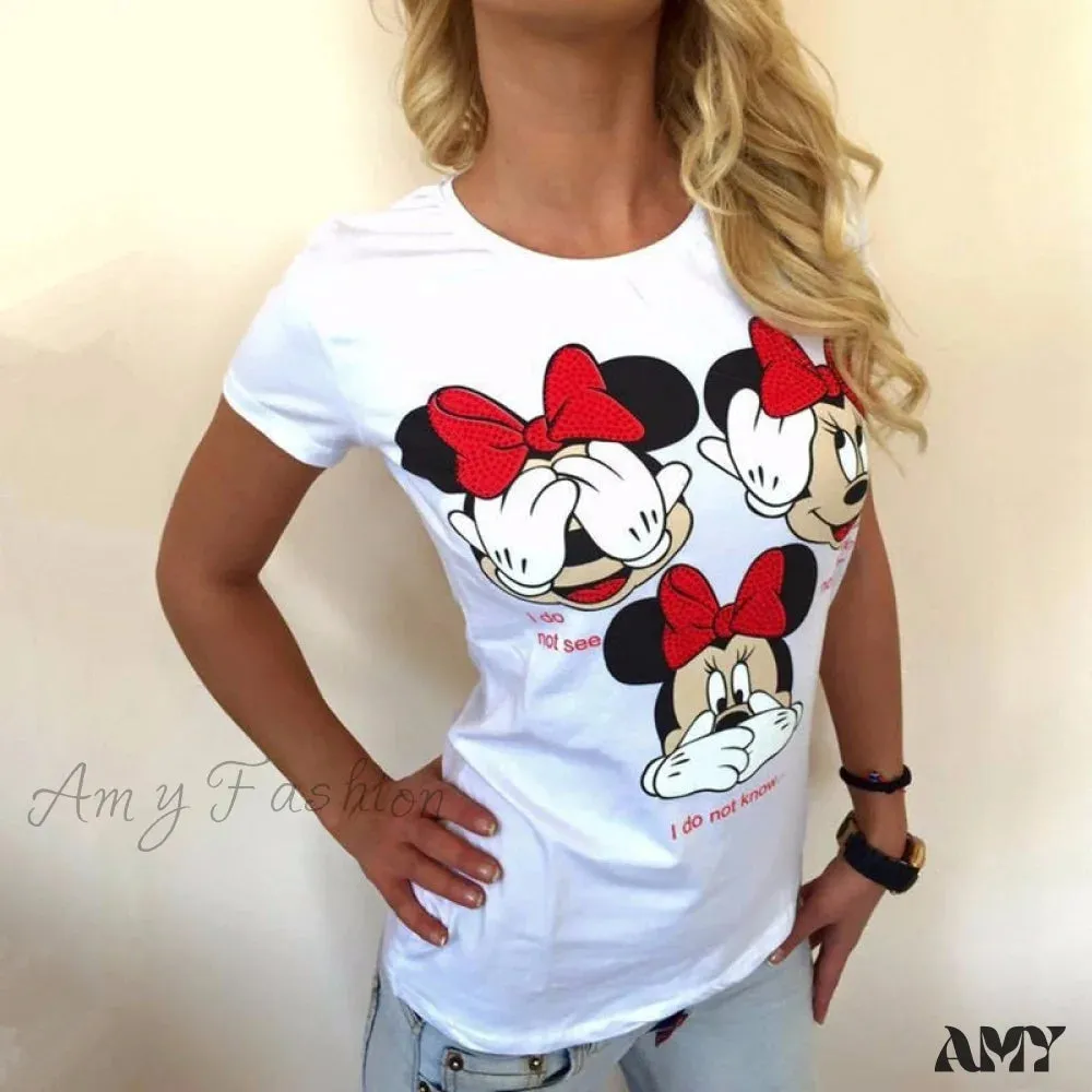 Amy Fashion - Three Mickey Mouse Print Women T shirt