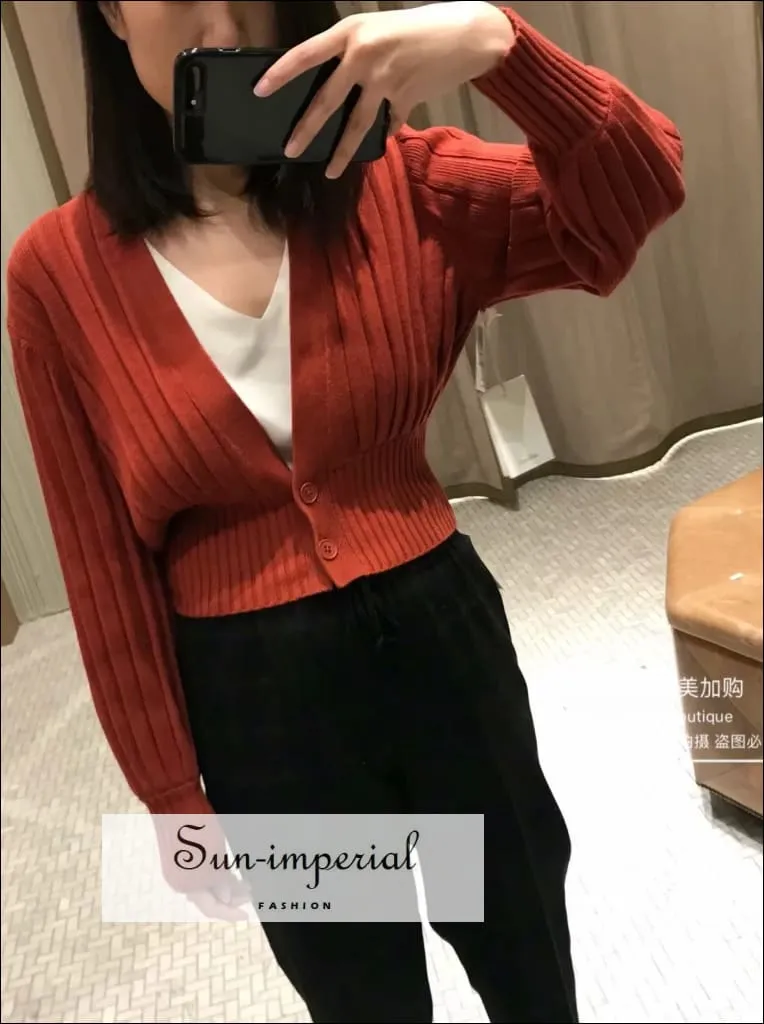 Basic Knitted Sweaters Womens Tops Elegant V-neck full Sleeve thin Cardigan