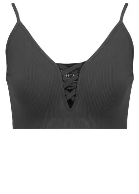 Black Ribbed Sports Bra