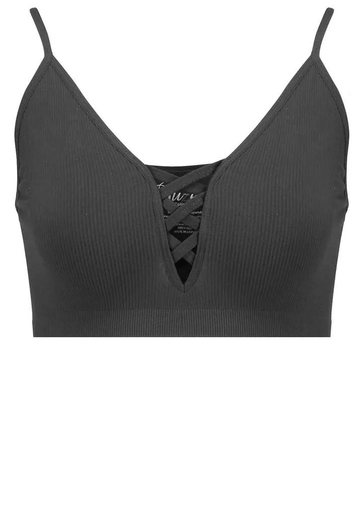 Black Ribbed Sports Bra