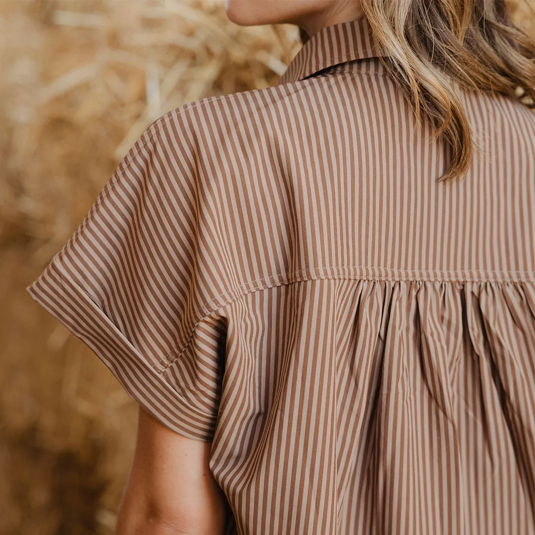 Button Down Blouse, Cinnamon Stripe