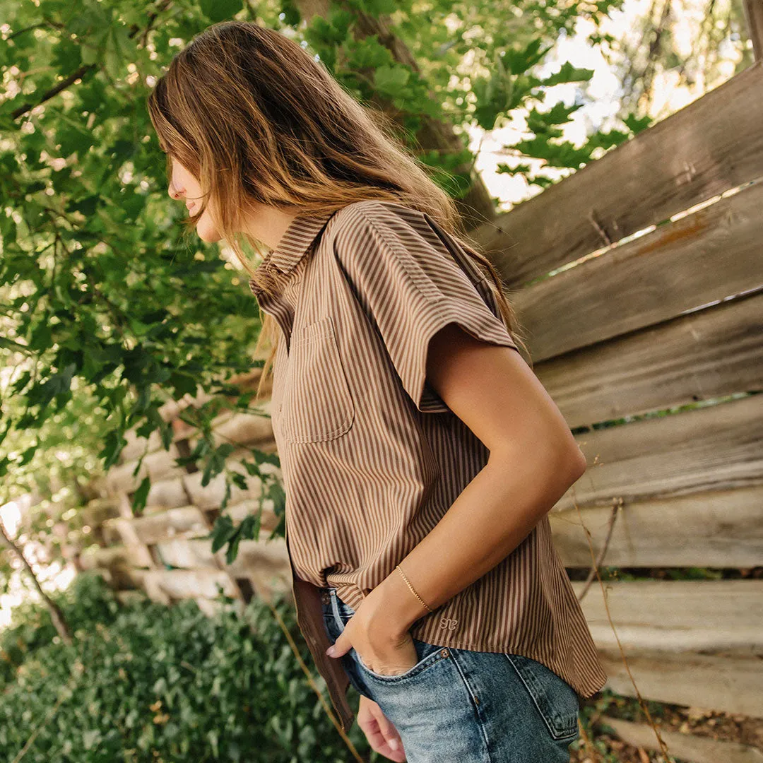 Button Down Blouse, Cinnamon Stripe