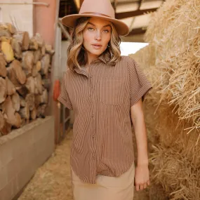 Button Down Blouse, Cinnamon Stripe