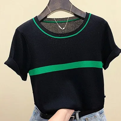 Casual Knitted Short Sleeve T-shirts in Bright Colors