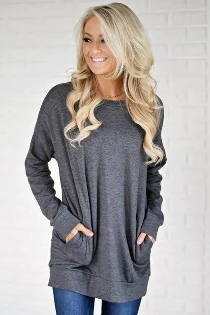 Casual Solid Batwing Tunic Tops