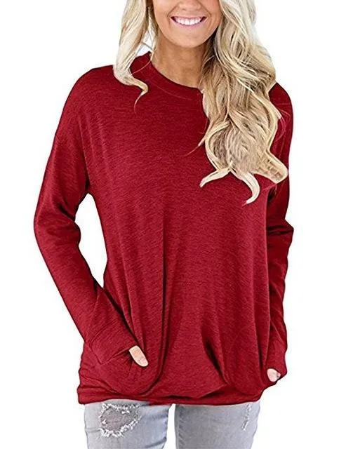 Casual Solid Batwing Tunic Tops