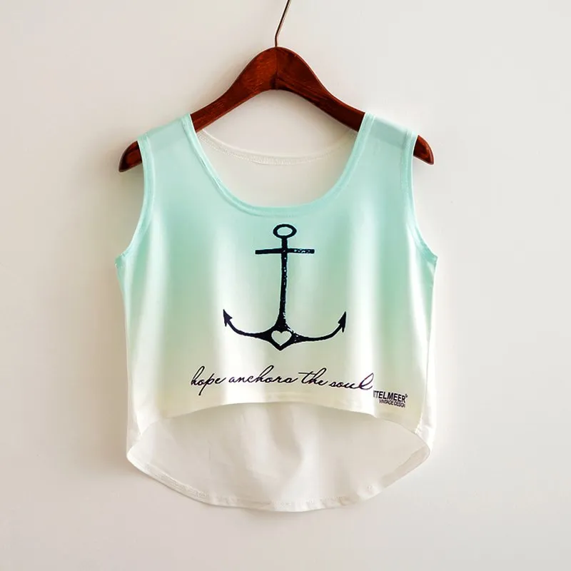 Cat Peeking Printed Crop Top Sleeveless Shirt