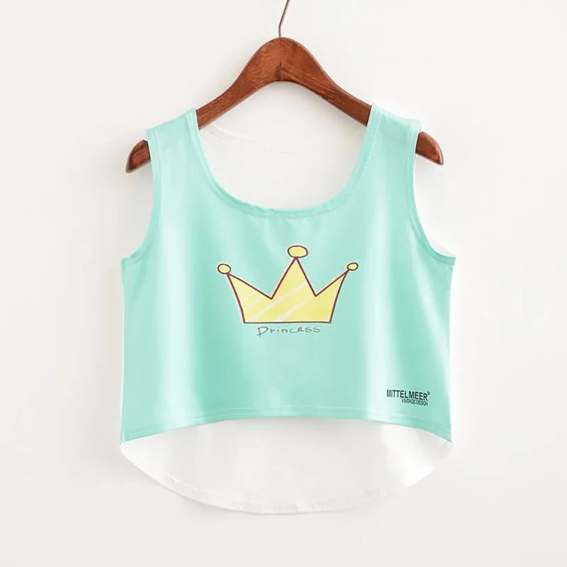 Cat Peeking Printed Crop Top Sleeveless Shirt