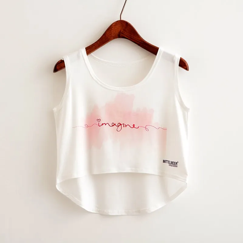 Cat Peeking Printed Crop Top Sleeveless Shirt