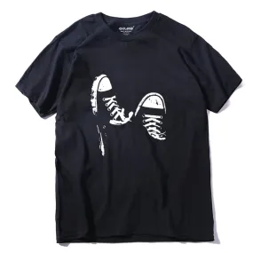 Cotton casual short sleeve skate shoe print mens ladies cool summer cool t shirt