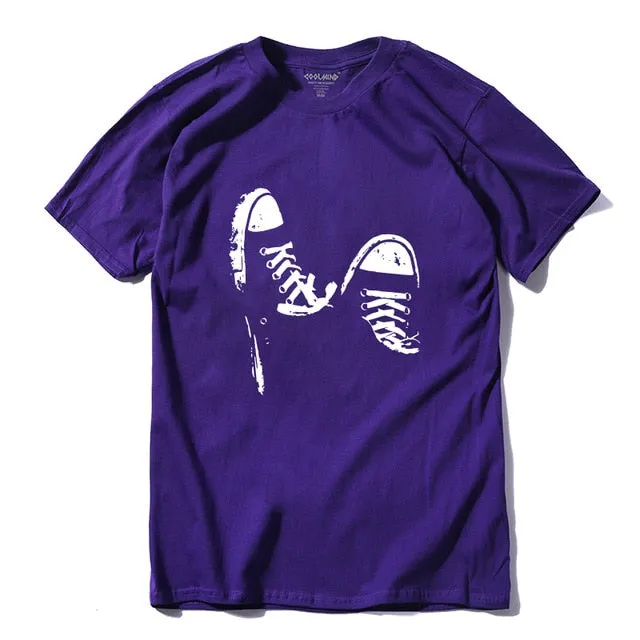 Cotton casual short sleeve skate shoe print mens ladies cool summer cool t shirt