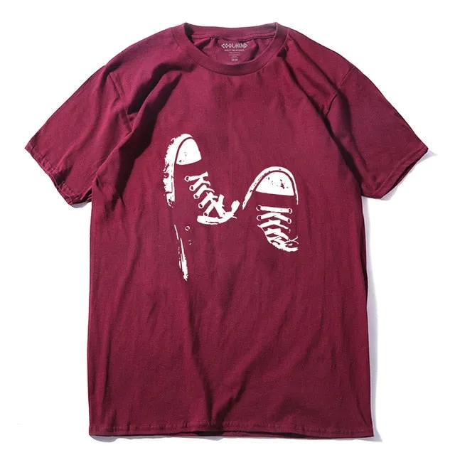 Cotton casual short sleeve skate shoe print mens ladies cool summer cool t shirt