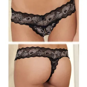 Crotchless Lace V Thong Black Small/Medium