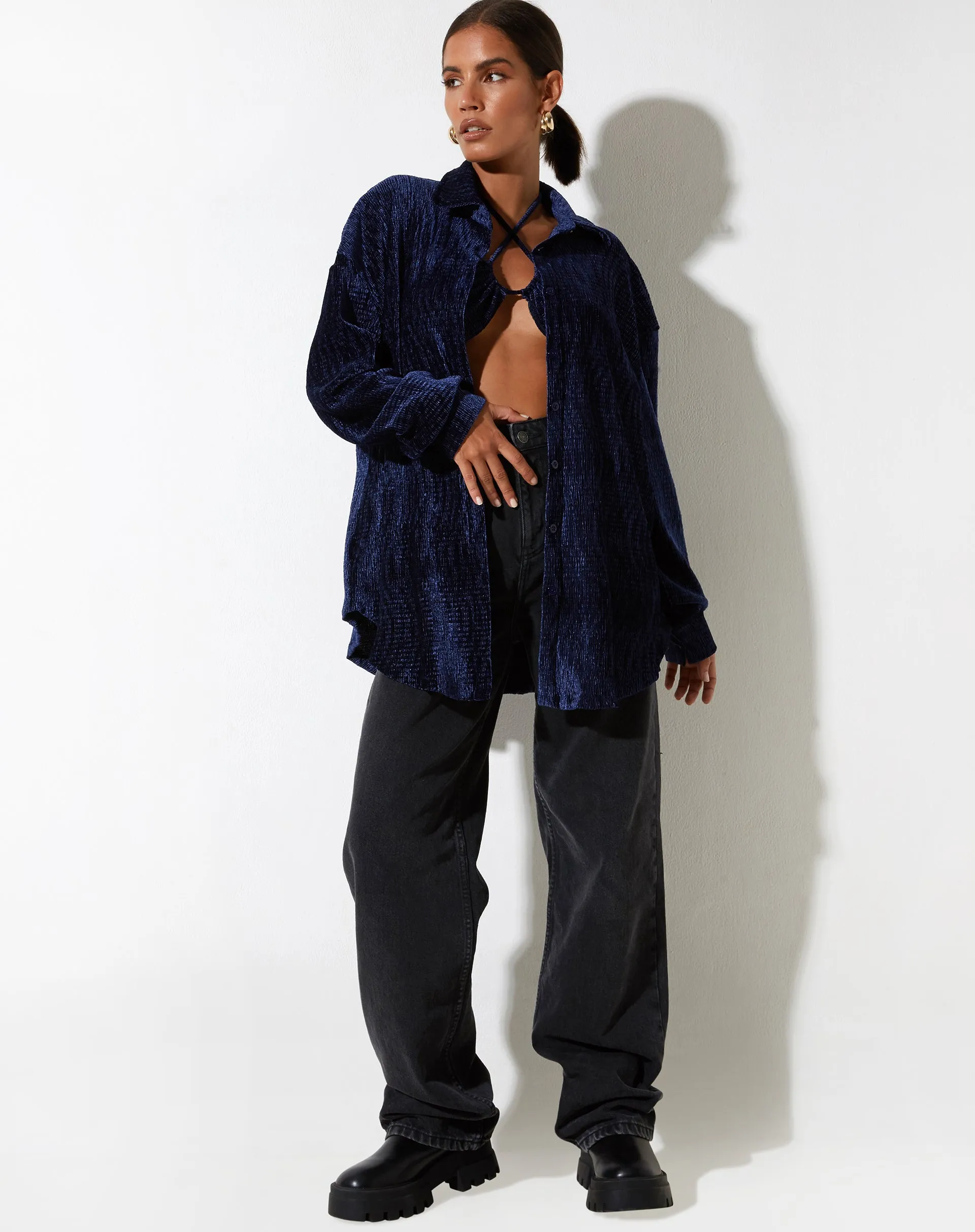 Dael Oversized Shirt in Velvet Navy