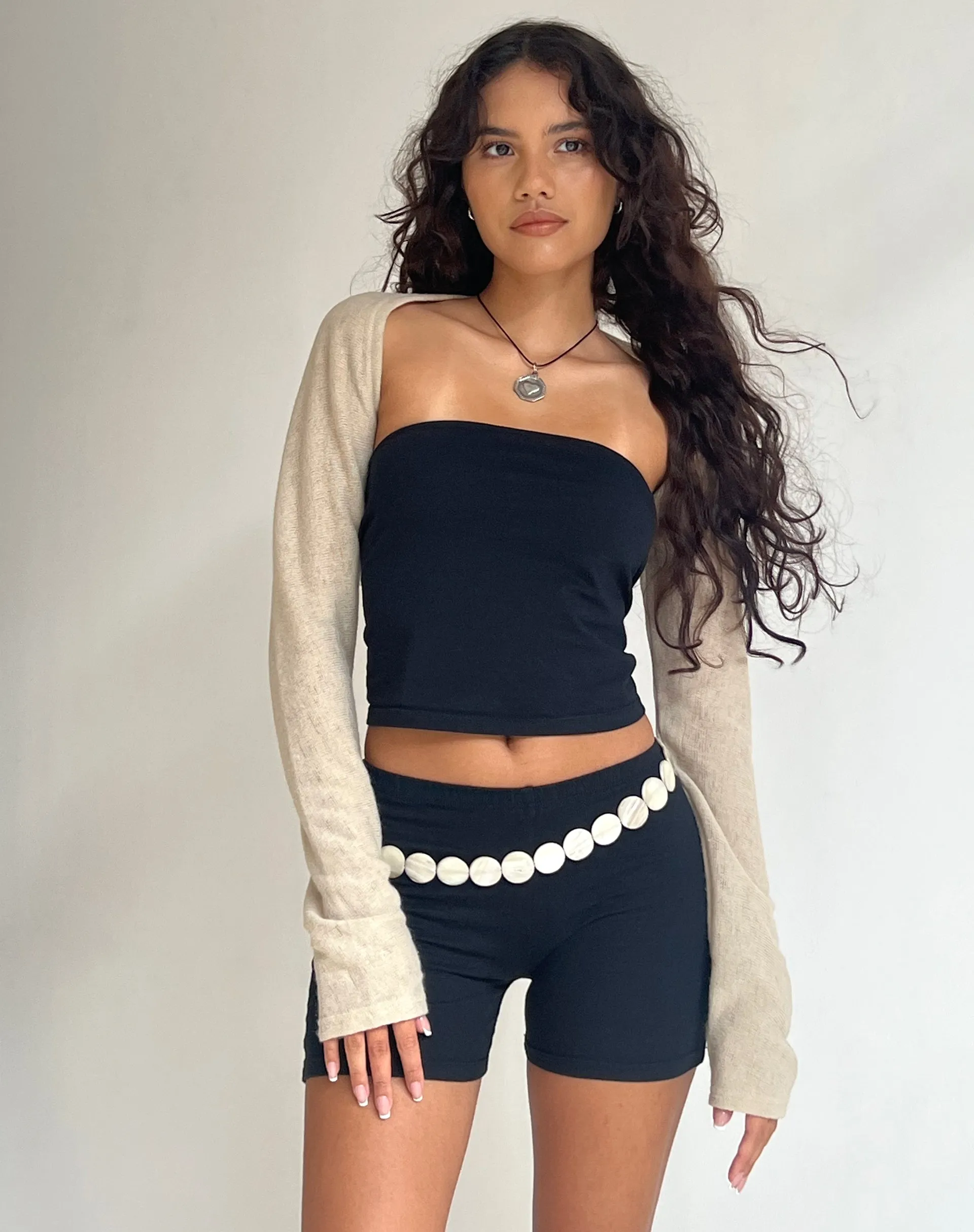 Dalika Knitted Shrug Top in Oat