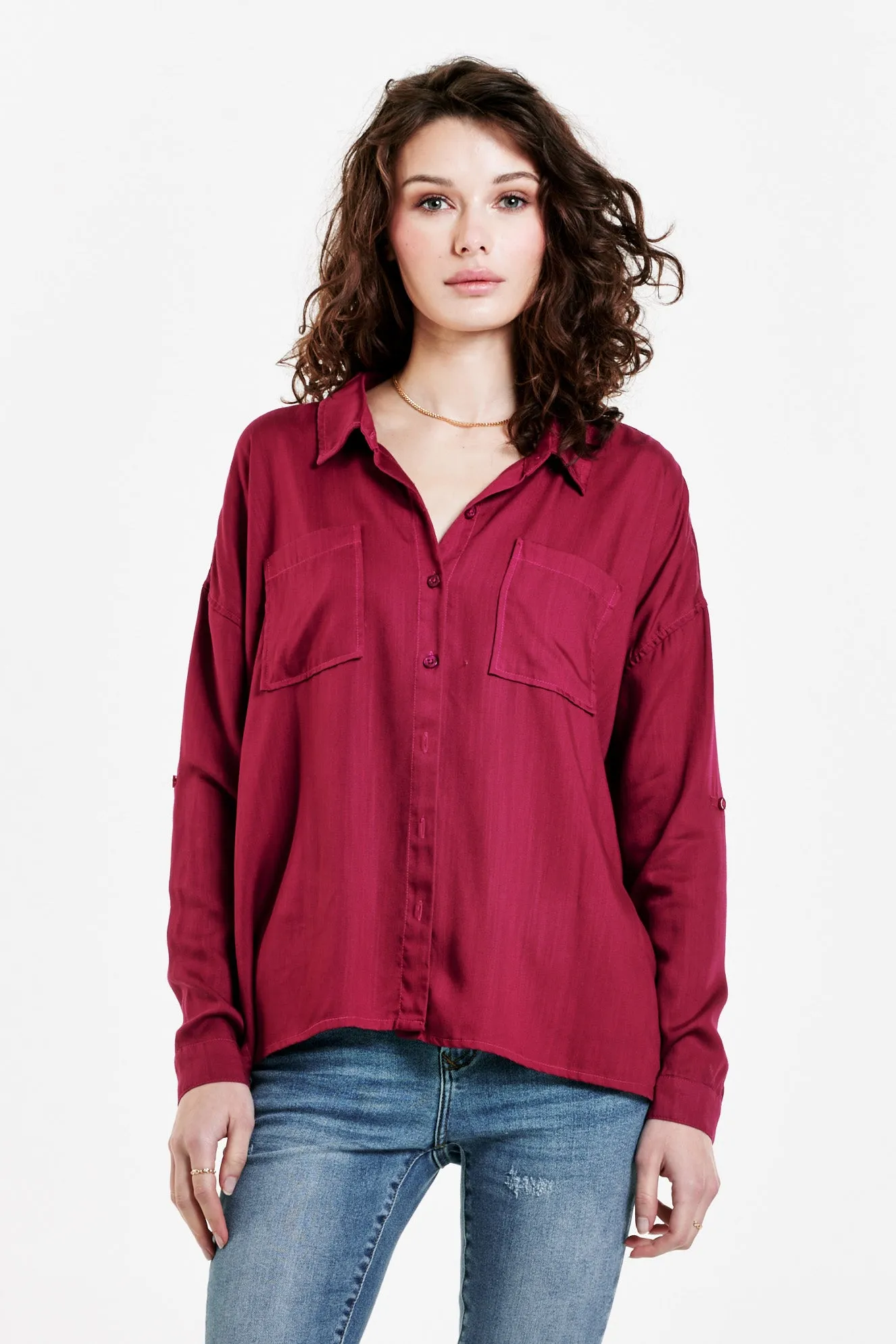 Dear John Ariana Button Down Top- Purple Potion