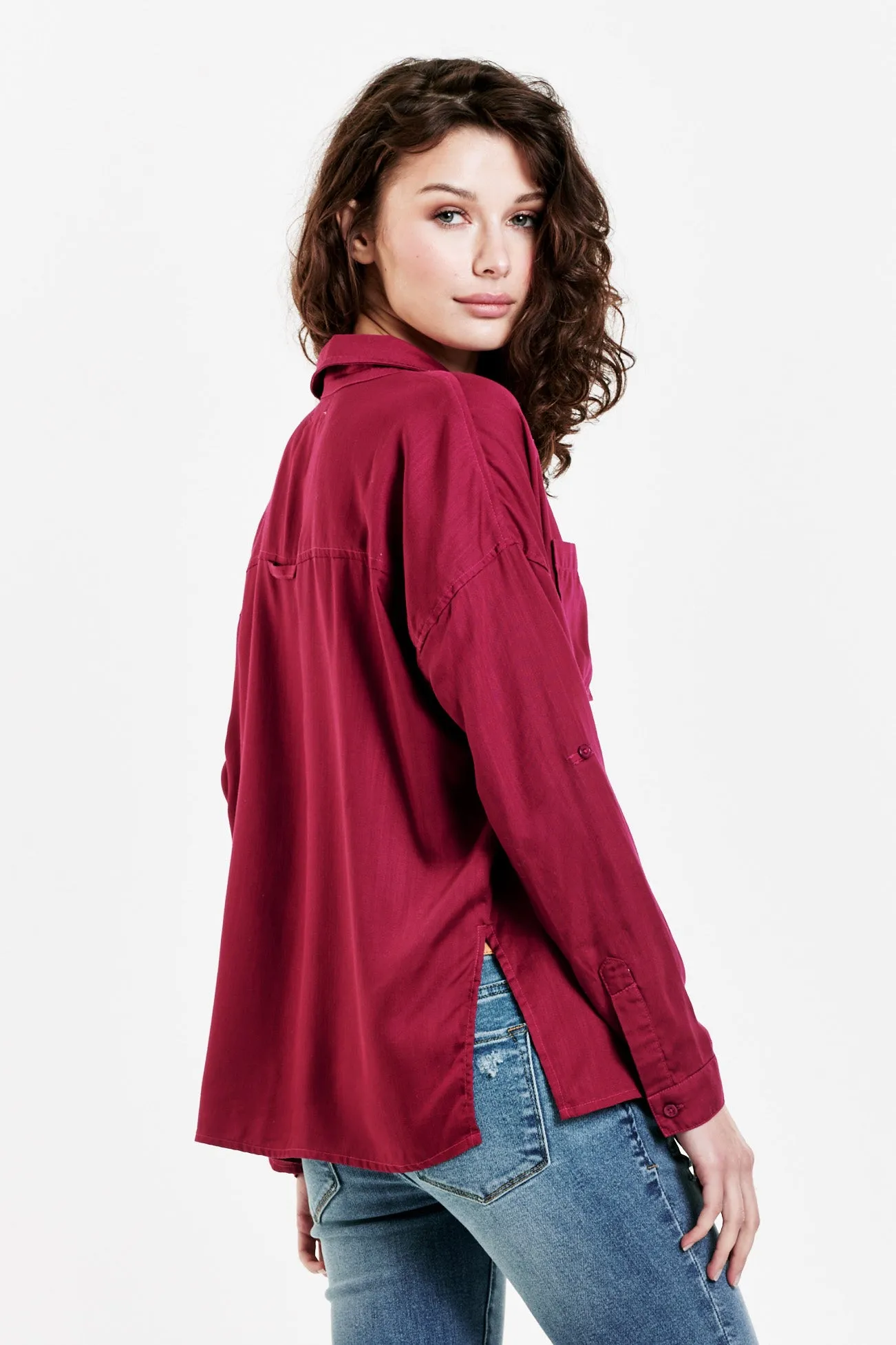 Dear John Ariana Button Down Top- Purple Potion