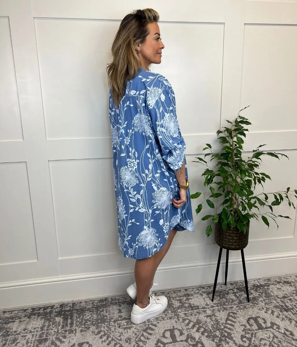 Denim Botanical Longline Tunic Shirt