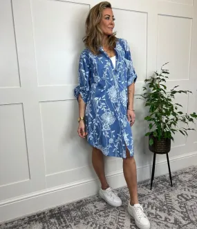 Denim Botanical Longline Tunic Shirt