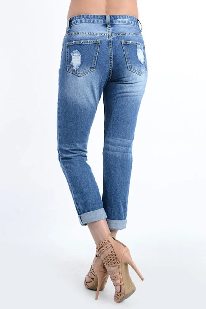 Destroyed Low-Rise Boyfriend Jeans