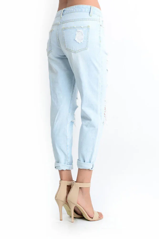 Destroyed Low-Rise Boyfriend Jeans