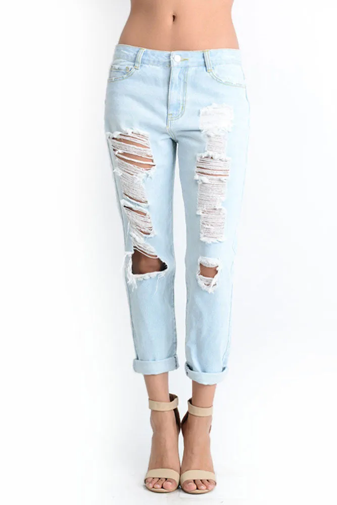 Destroyed Low-Rise Boyfriend Jeans