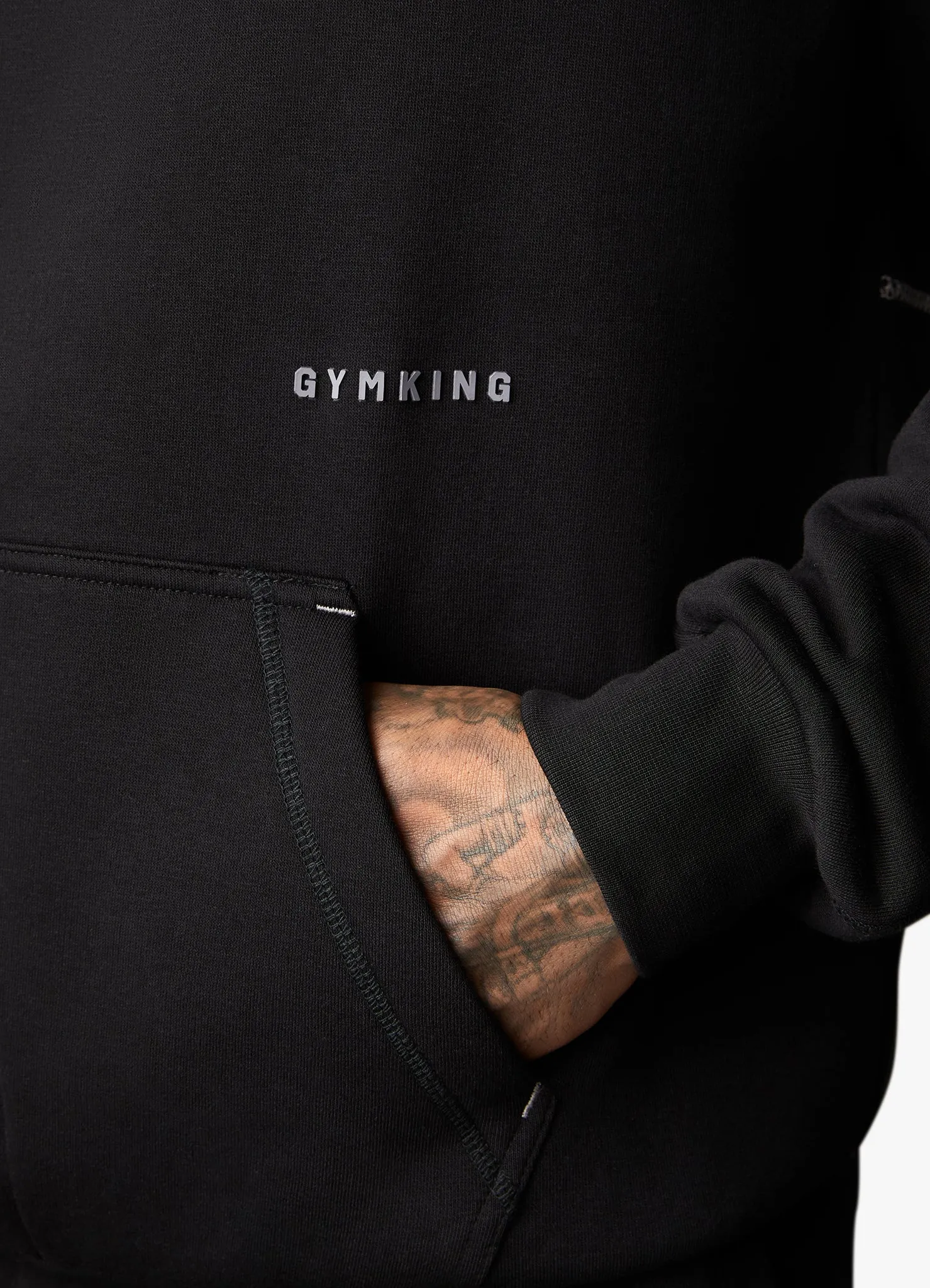 Gym King Outline Print Hood Tracksuit - Black