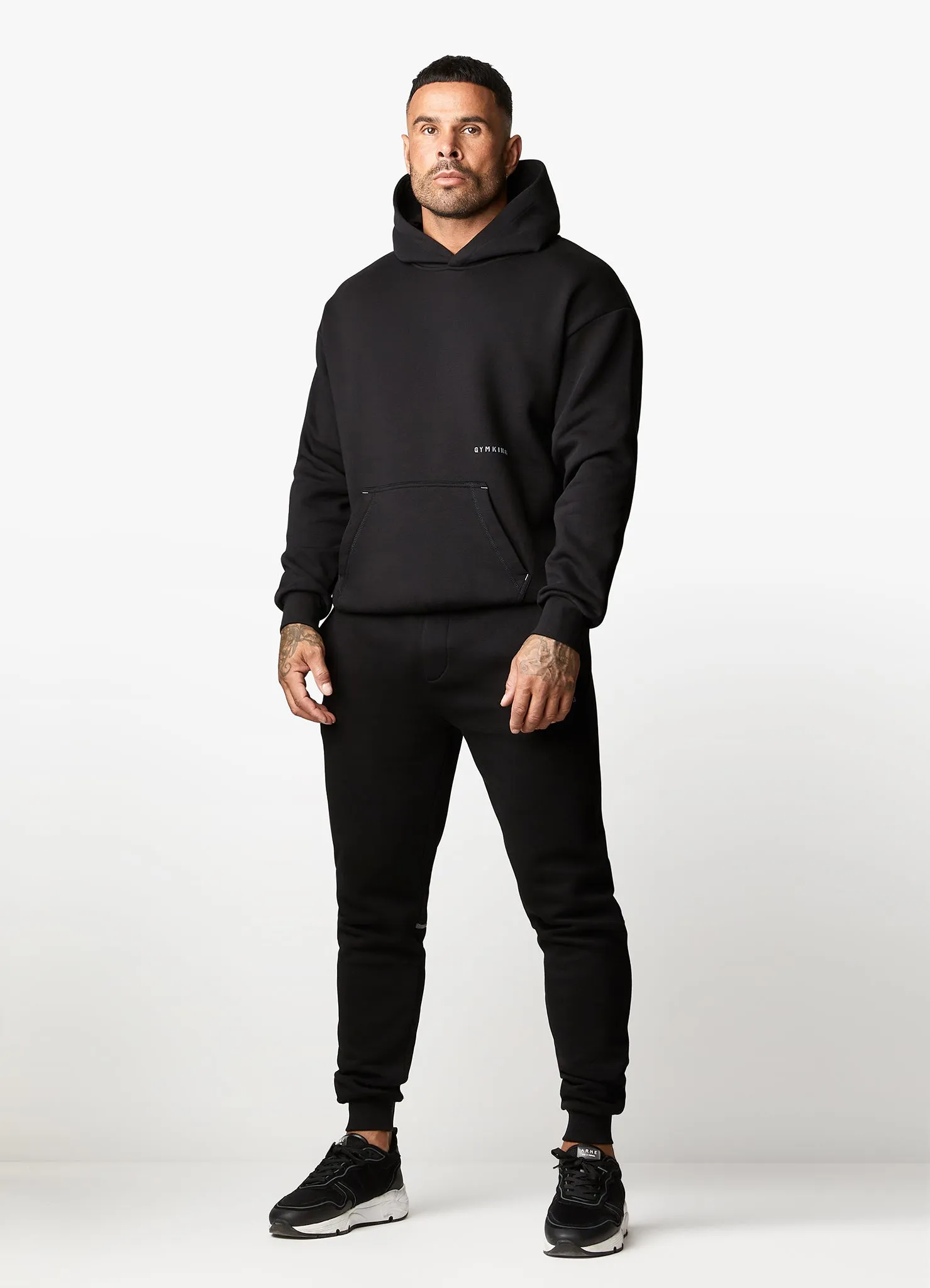 Gym King Outline Print Hood Tracksuit - Black