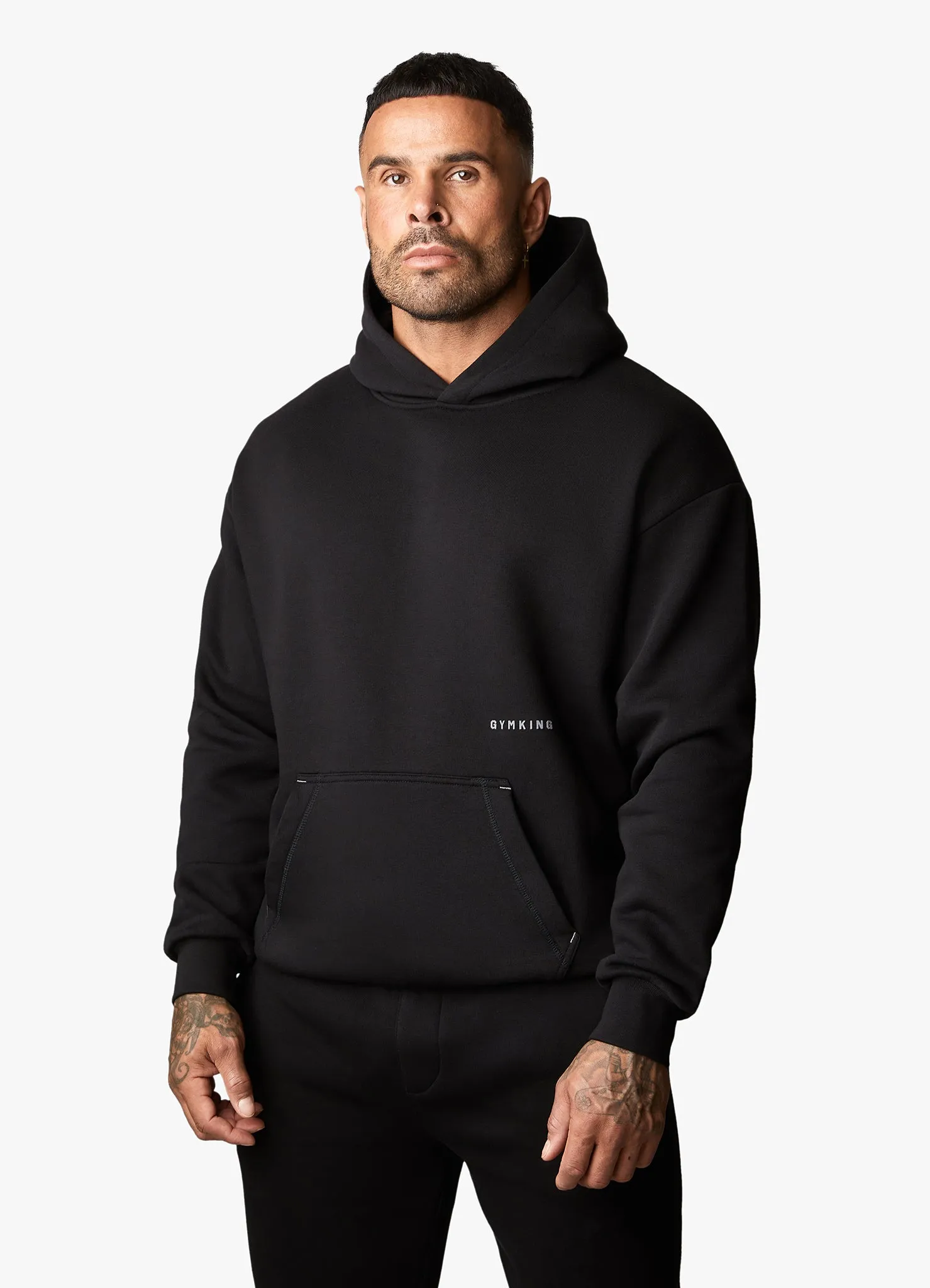 Gym King Outline Print Hood Tracksuit - Black