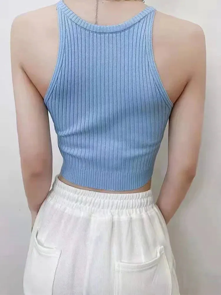 Halter Knitted Off Shoulder Crop Top