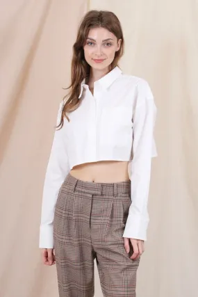 Henri Swing Button Down Collar Menswear Shirt Pocket Crop Top