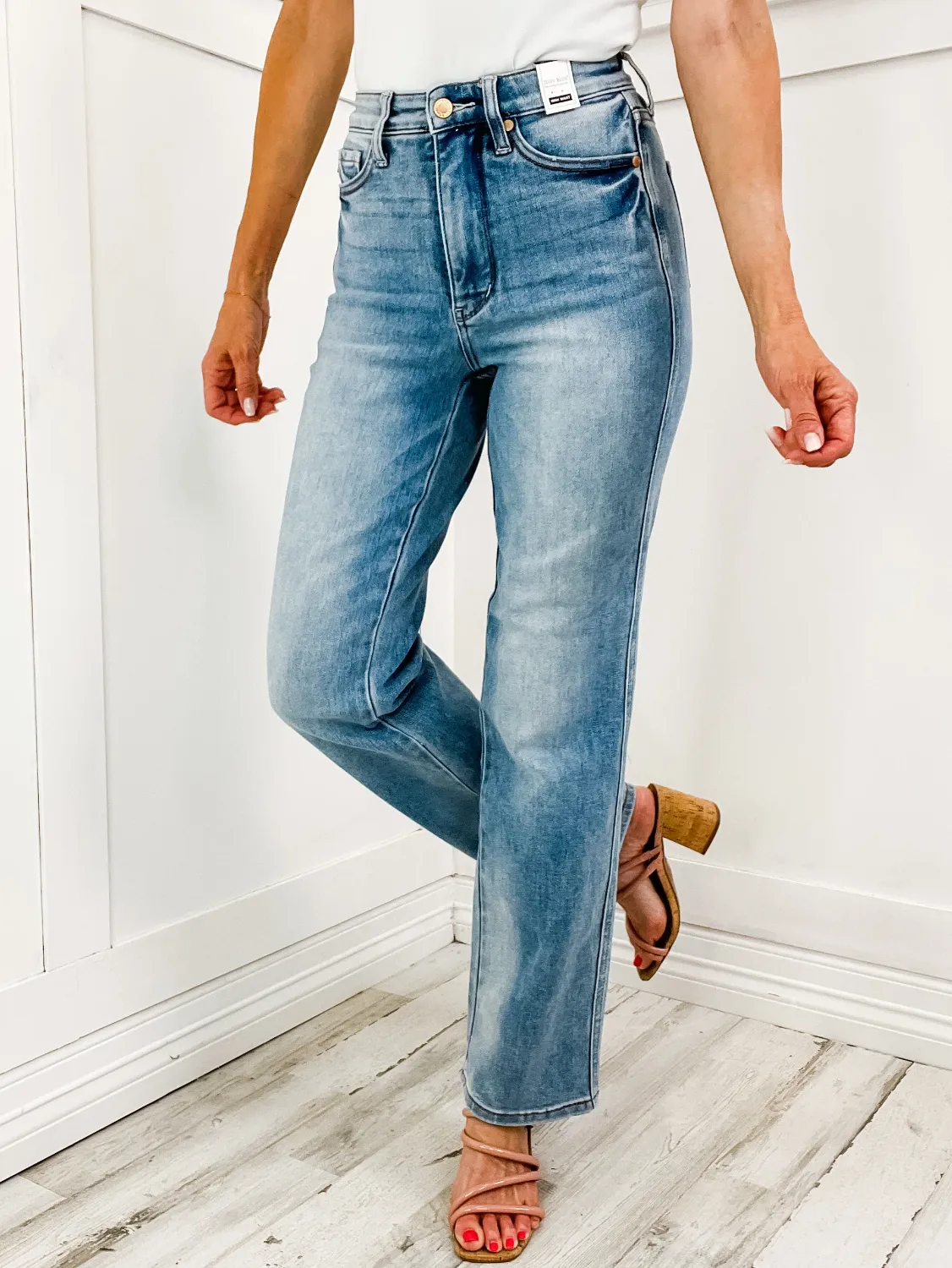 High Waist Tummy Control Contrast Wash Straight Judy Blue Denim