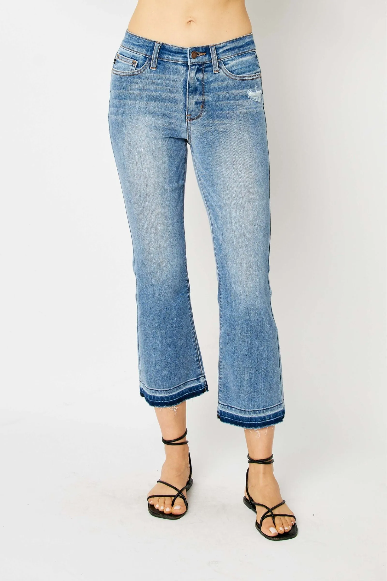 Judy Blue Mid Rise Release Hem Cropped Bootcut Jeans