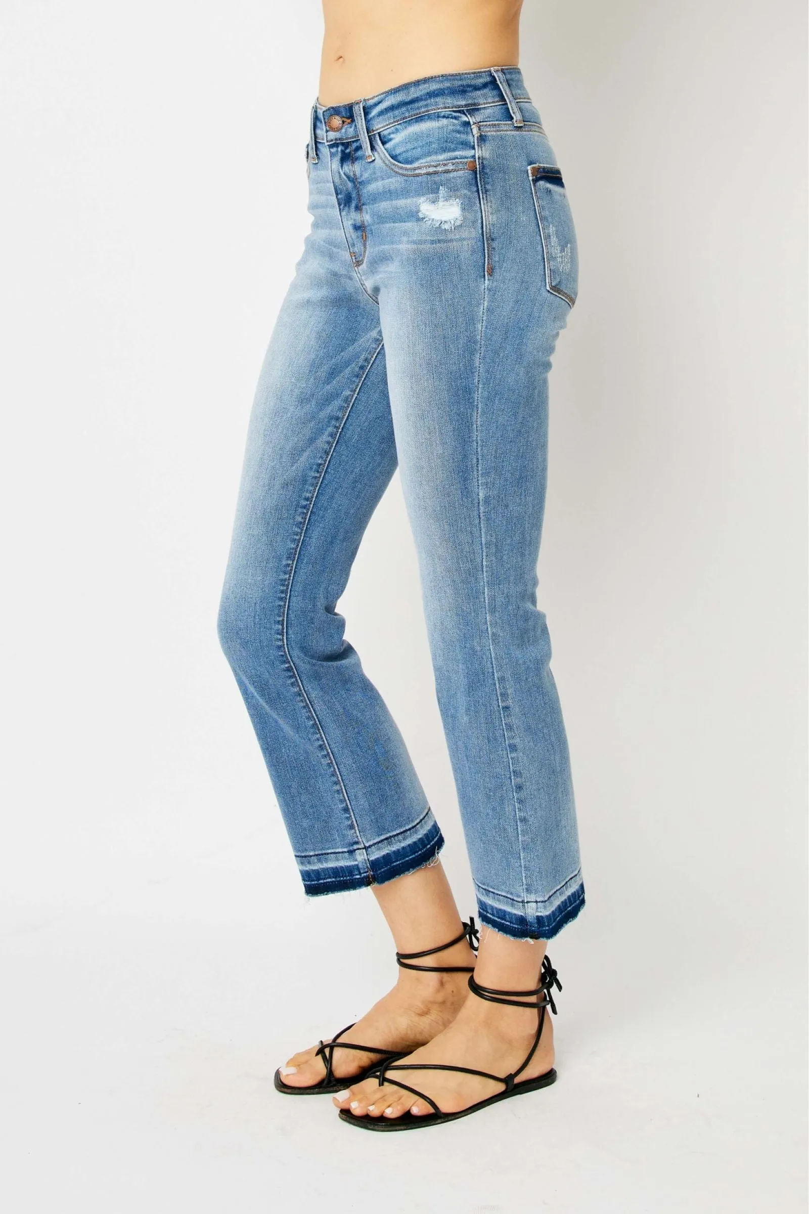 Judy Blue Mid Rise Release Hem Cropped Bootcut Jeans