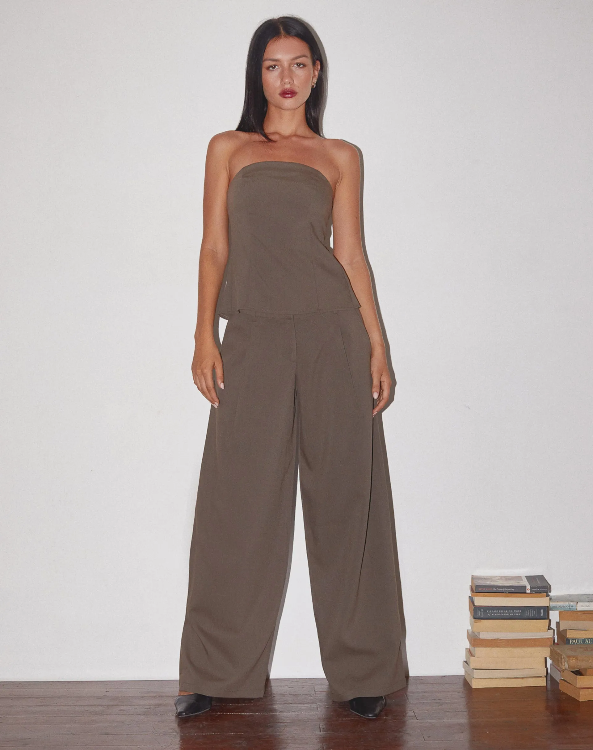 Mairi Longline Bandeau Top in Taupe Tailoring