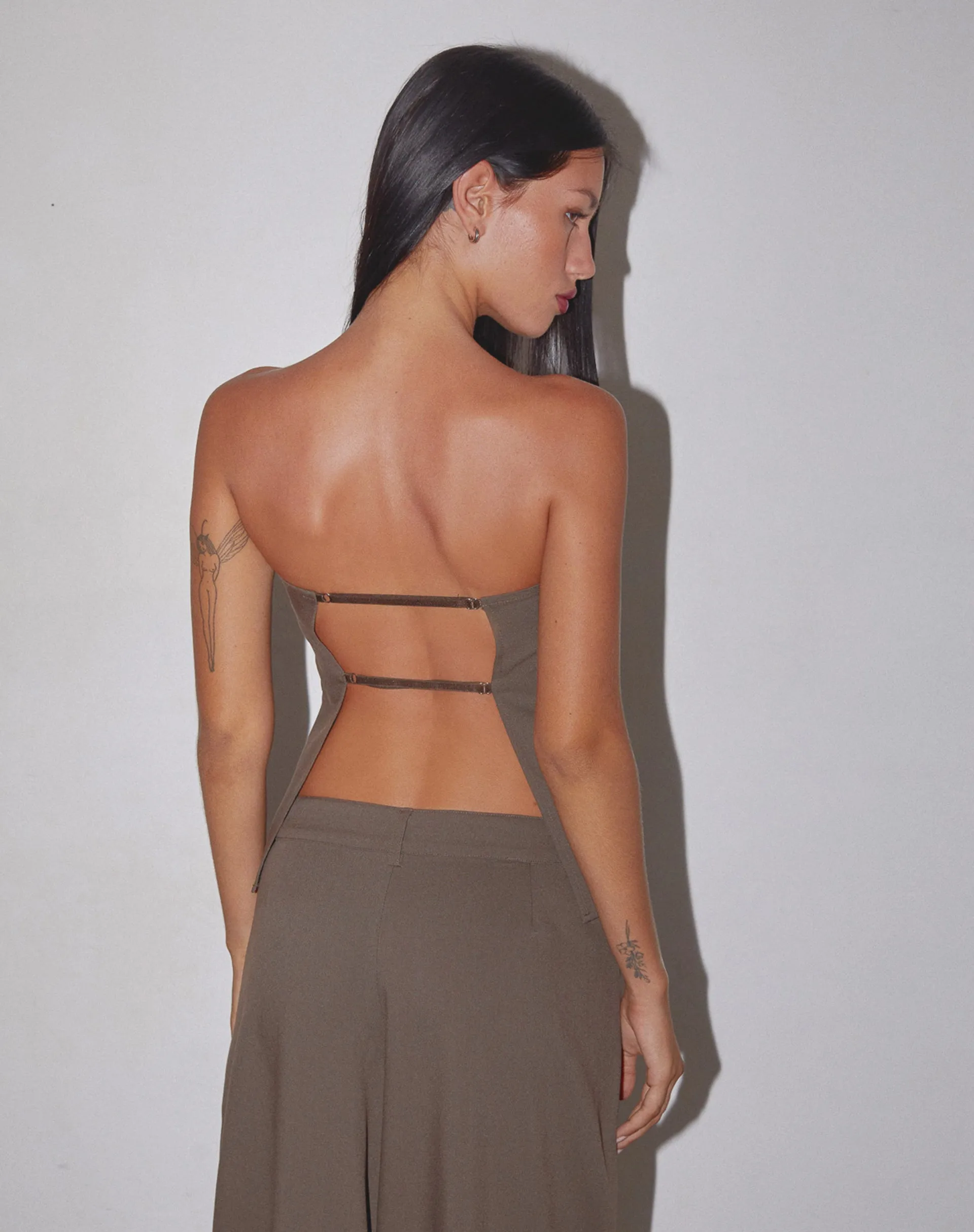 Mairi Longline Bandeau Top in Taupe Tailoring