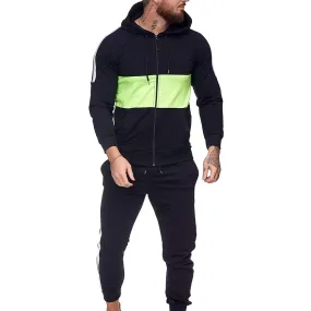 Men Fall Color Block 2 Pieces Sweatsuits