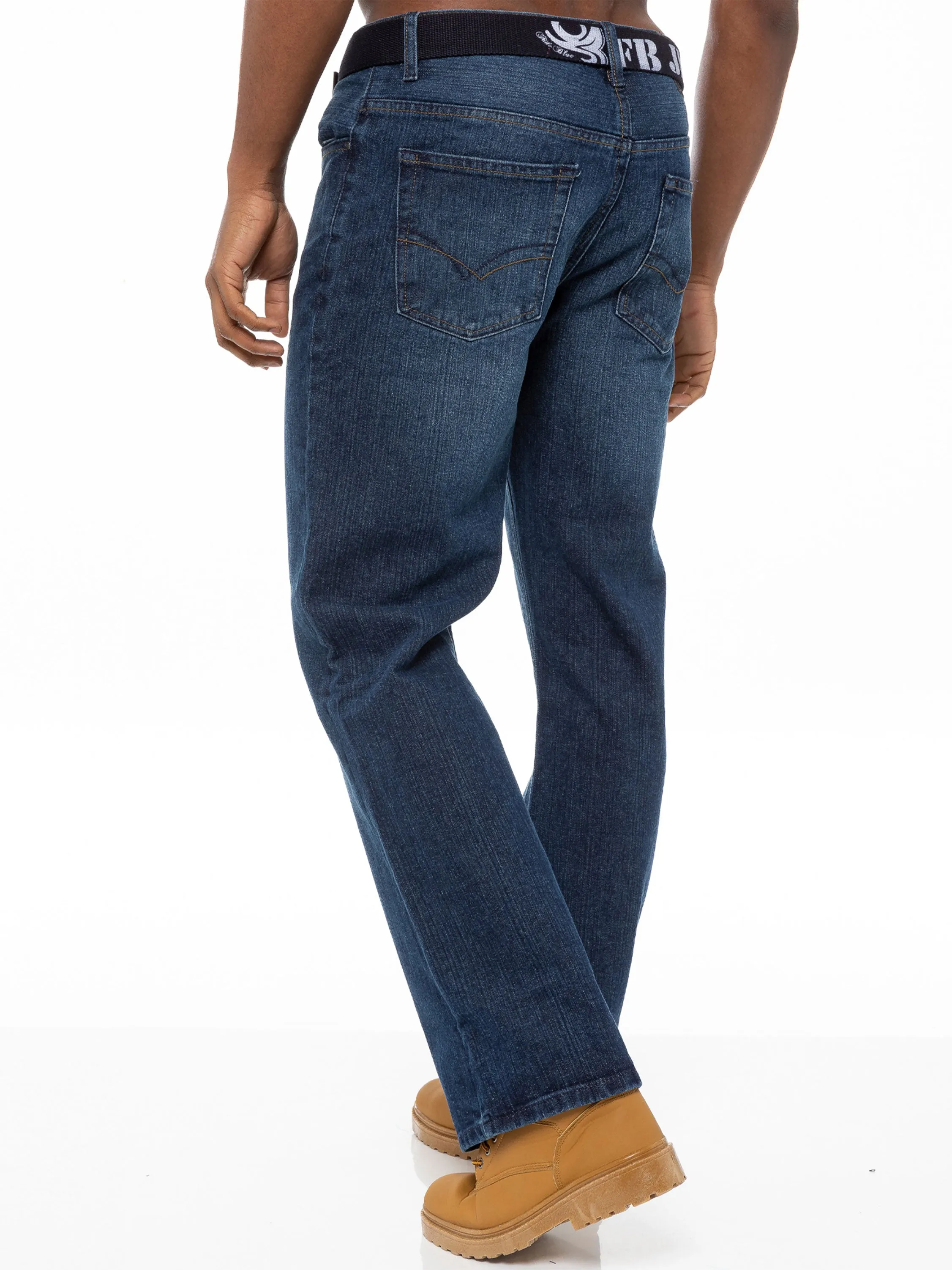 Men's Blue Wash Boot Cut Denim Jeans | FBM Designer Menswear