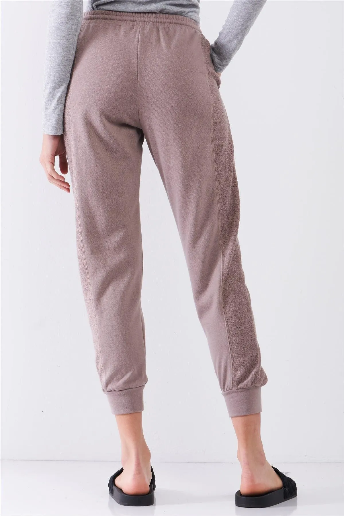 Mocha Brown Brushed Inside-Out Sides Trim Mid-Rise Relaxed Jogger Sweatpants /3-2-1