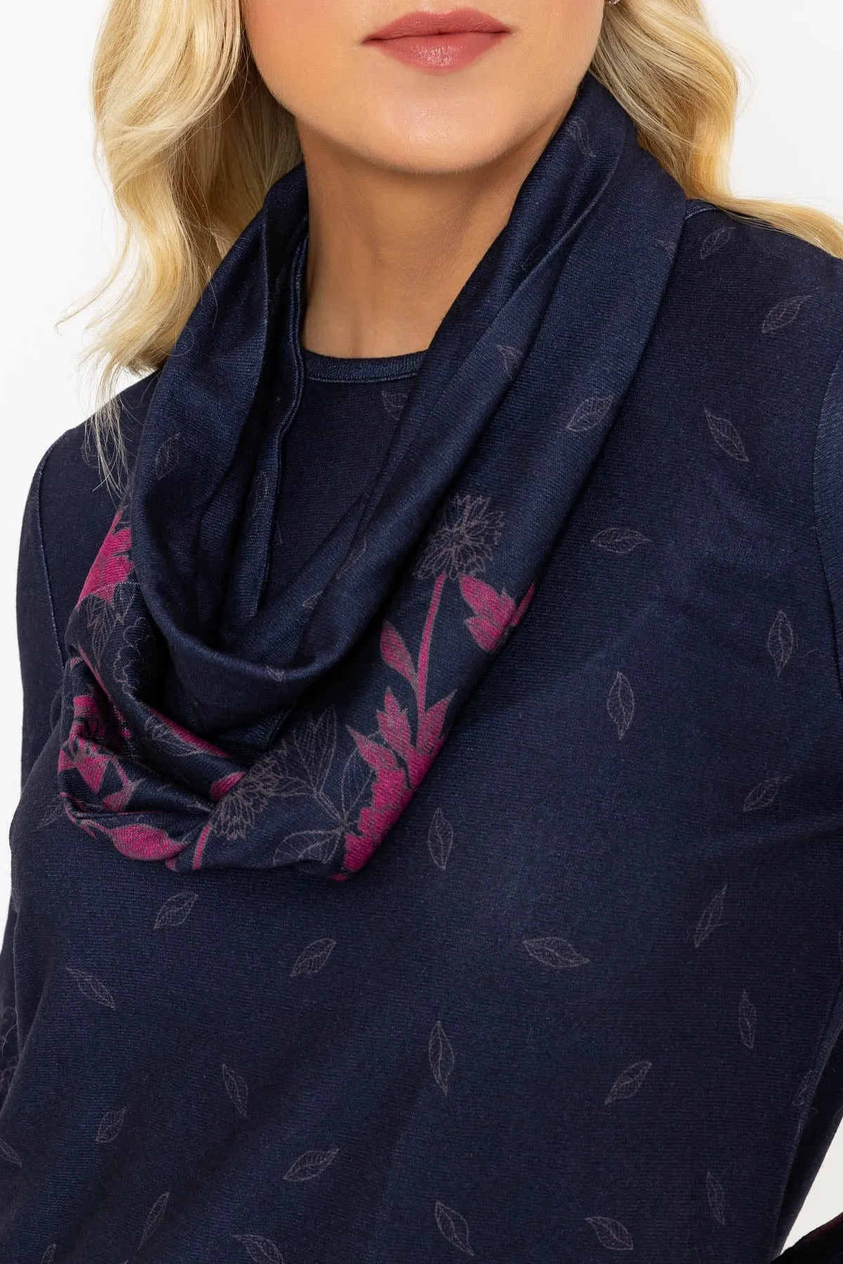 Navy Floral Print Tunic Top with Snood