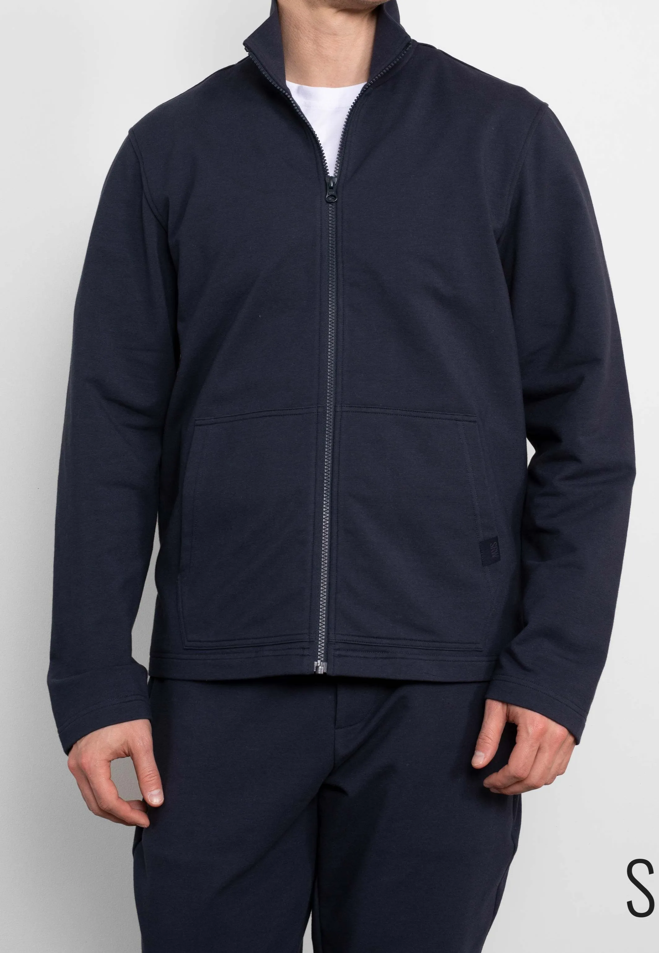 Navy Stretch Cotton Blend Zip-Up Sweatshirt