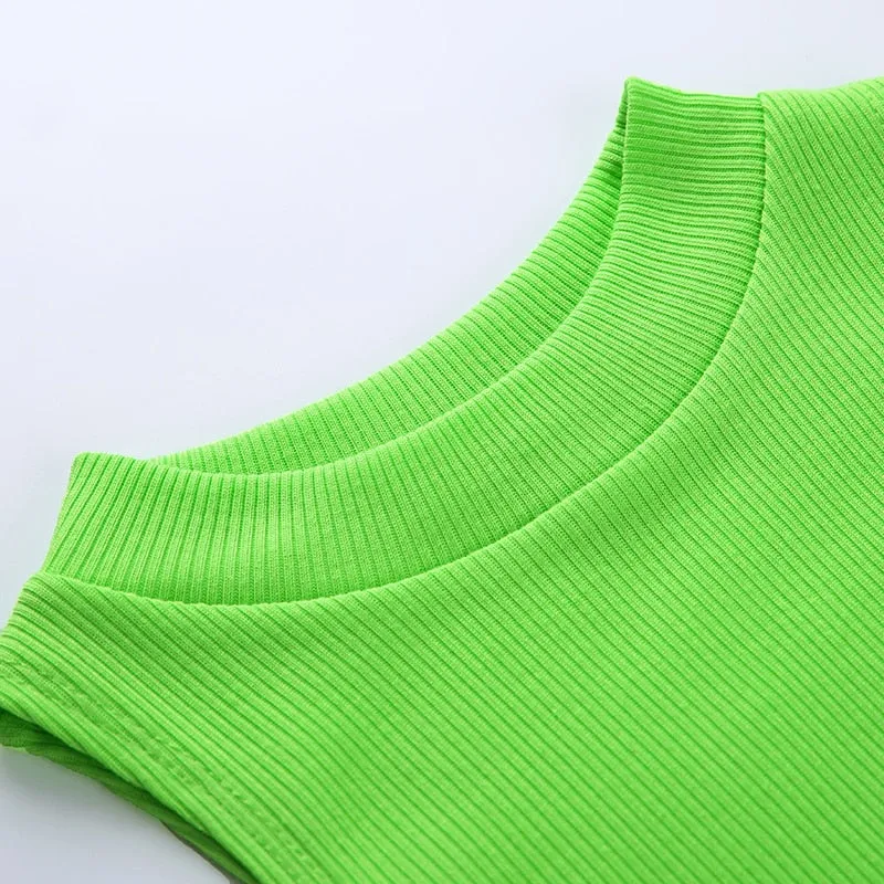 Neon Green Tank Tops Off Shoulder Sexy Cropped Top Sleeveless