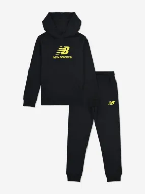 New Balance Boys Brush Back Stacked Logo Tracksuit in Black