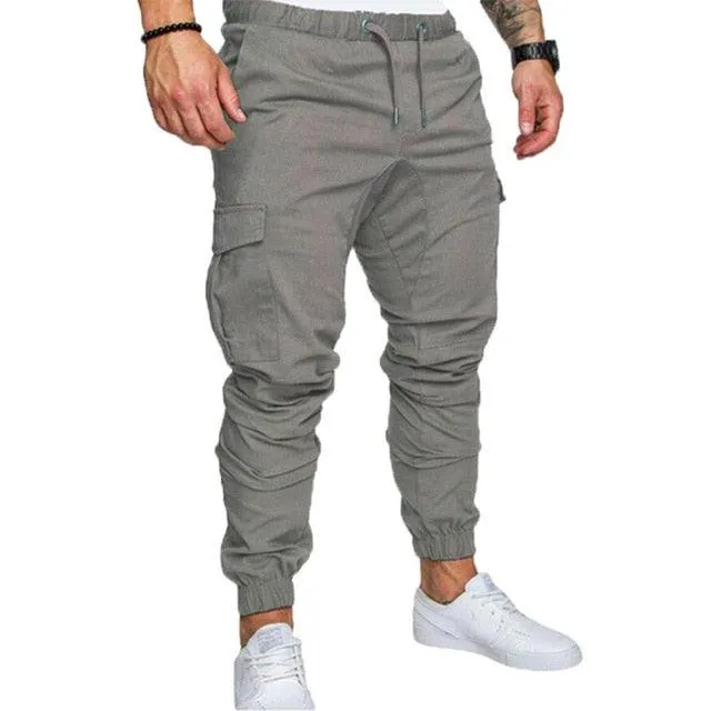 New Casual Joggers Pants - Cargo Solid Color Men Cotton Elastic Long Trousers (TG4)(TG1)