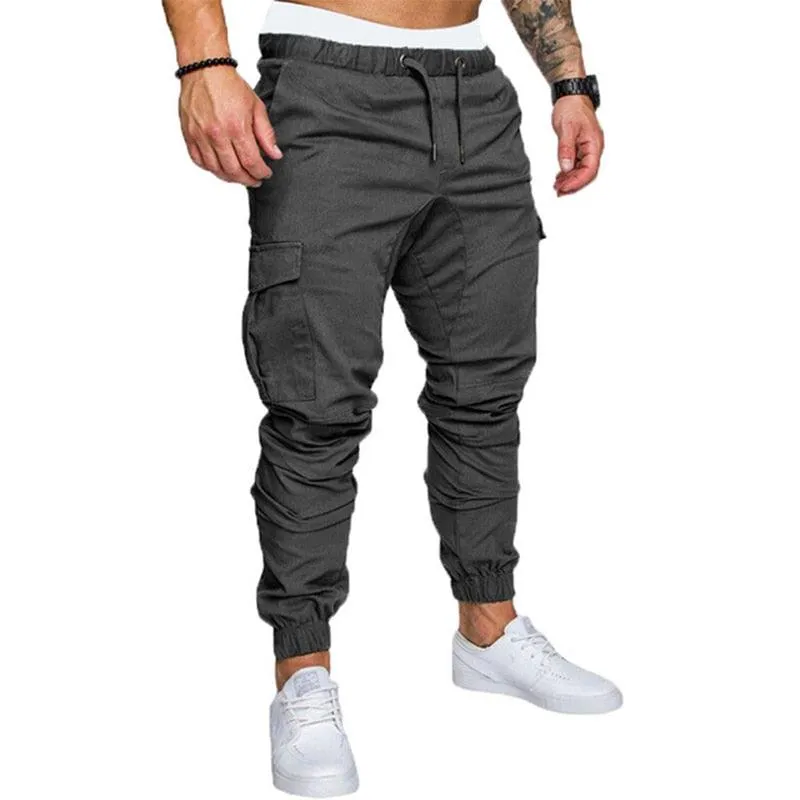 New Casual Joggers Pants - Cargo Solid Color Men Cotton Elastic Long Trousers (TG4)(TG1)