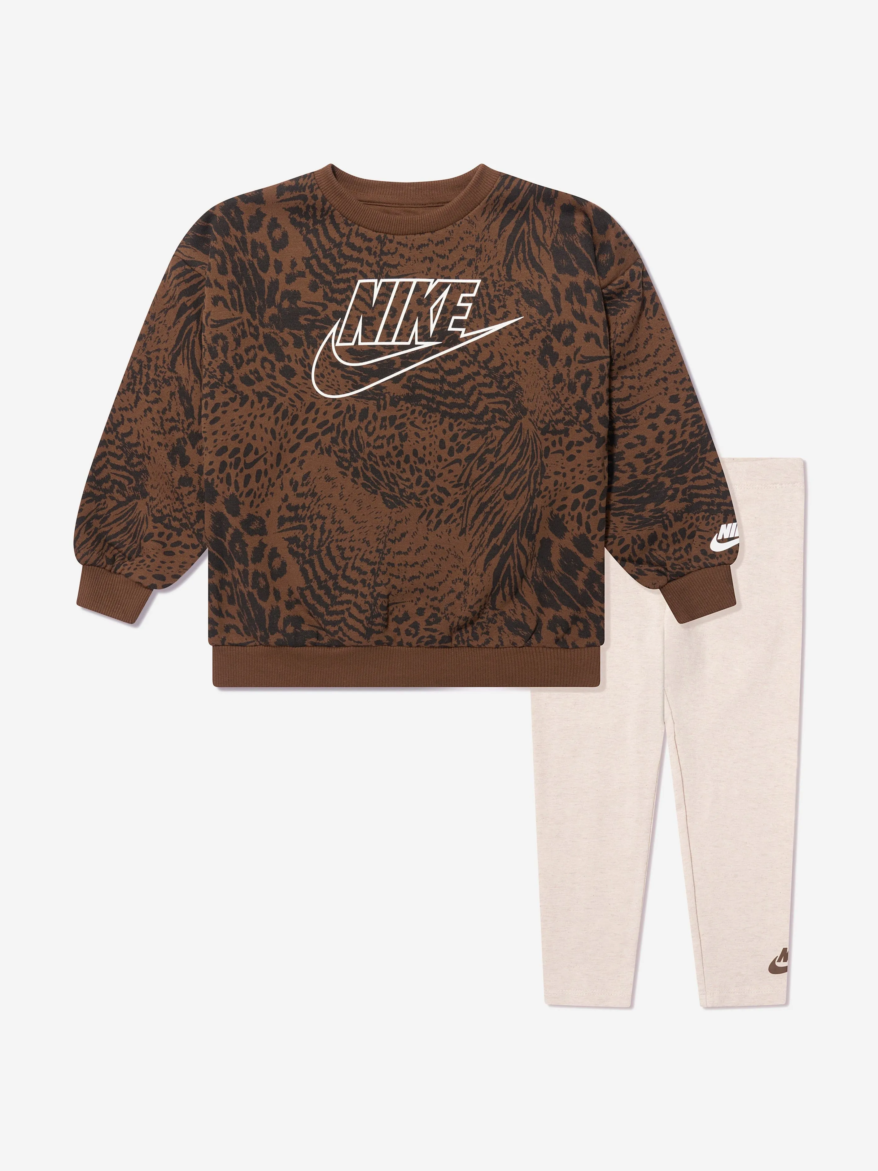 Nike Girls Home Swoosh Tracksuit in Brown