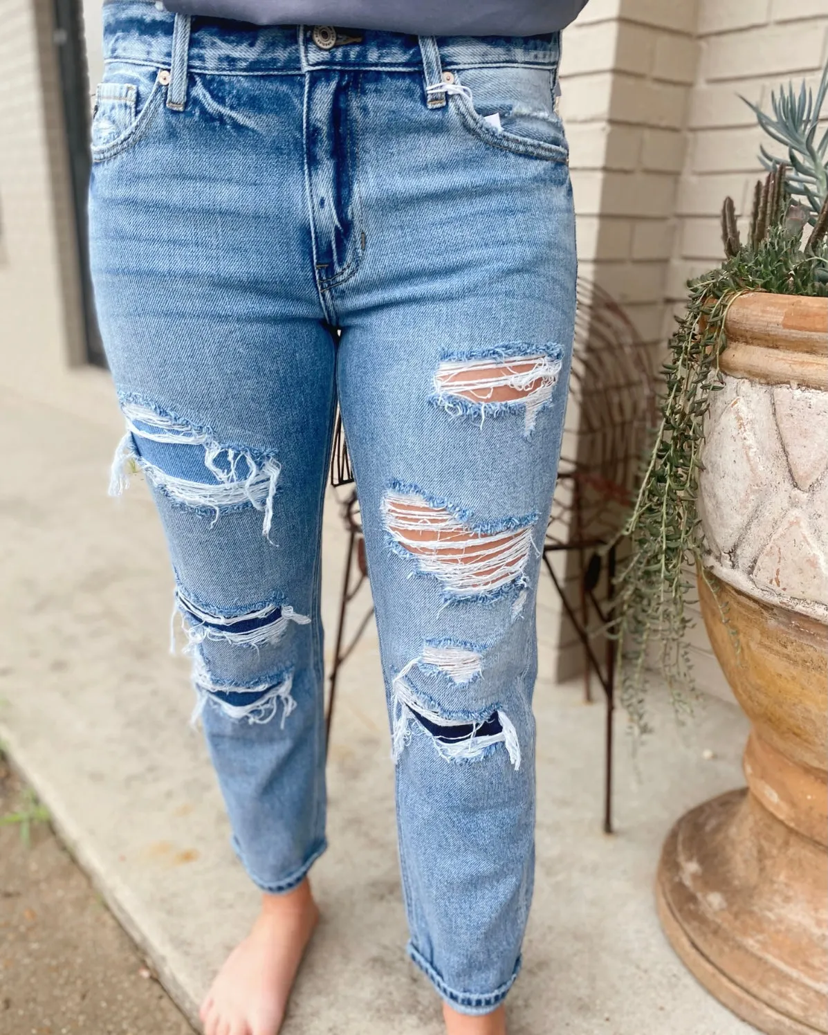 On Your Mark Mid Rise Boyfriend Jeans