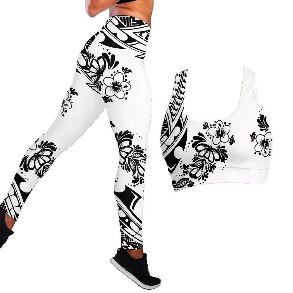 Polynesian Hibiscus Seamless Yoga Set Sports Bras Leggings 2 Piece Set Women Workout Clothes Workout Set for Gym Jogging Fitness