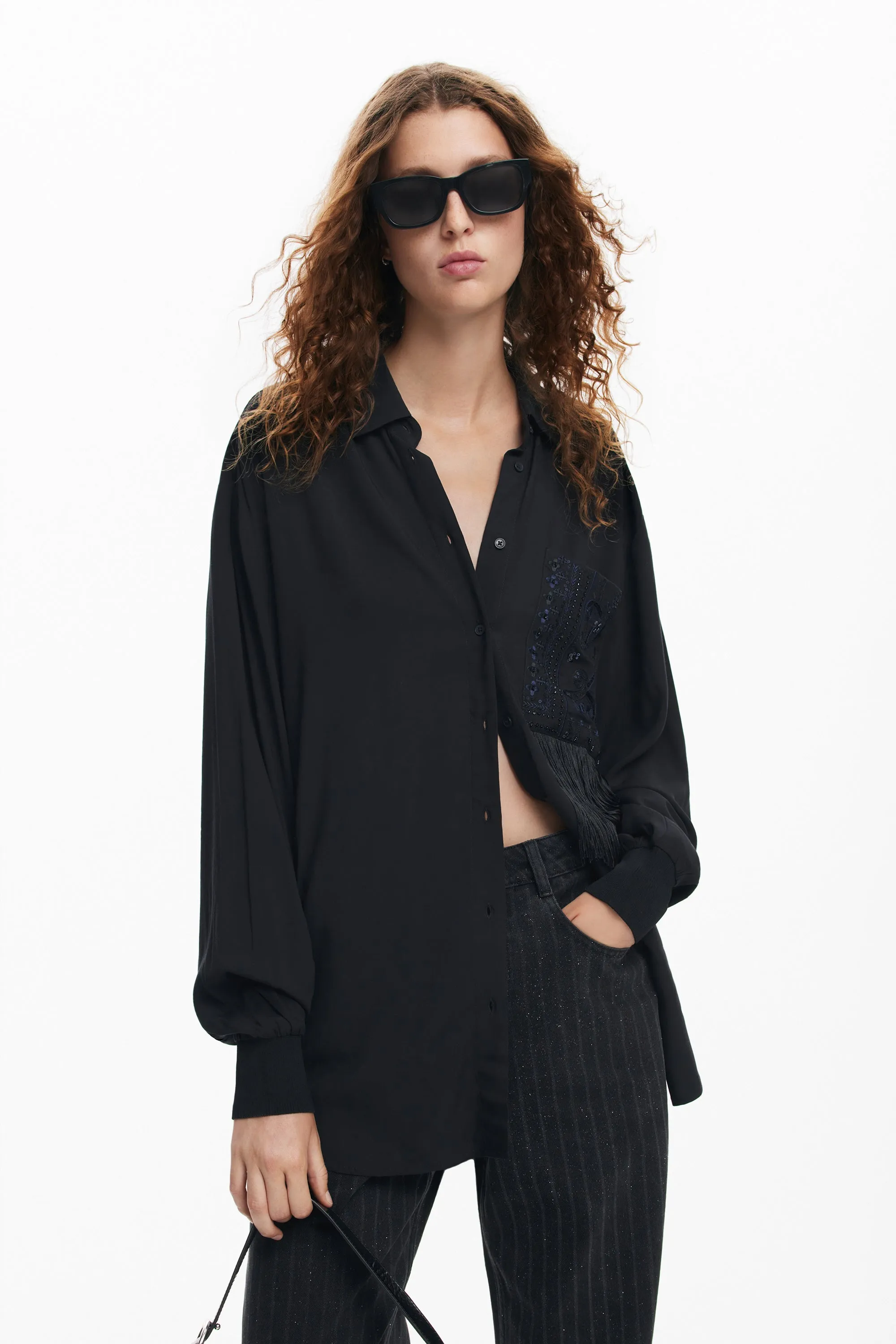 Sequin Detail Shirt - Black